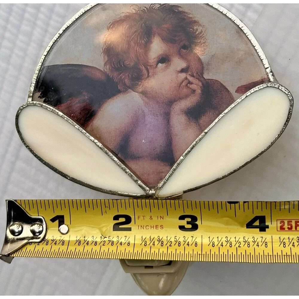 Vintage Cherub Angel Night Light Stained Glass Raphael Victorian Cottagecore